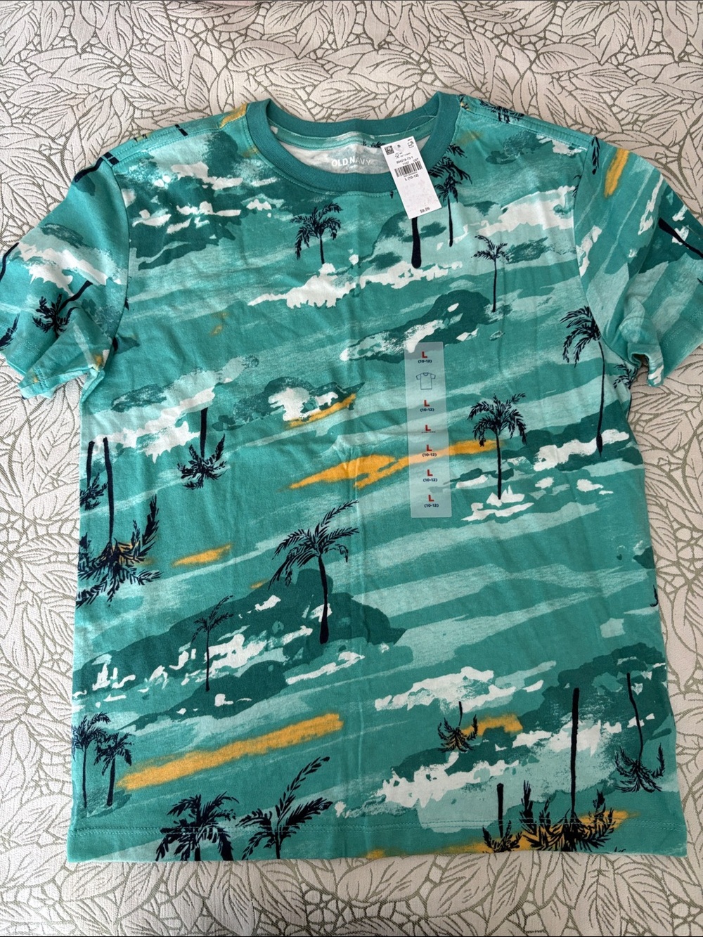 Old Navy Teal Tropical Palm Print Short Sleeve Tee